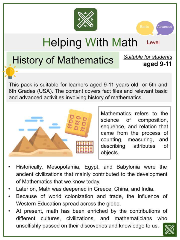 History of Mathematics (History Themed) Math Worksheets