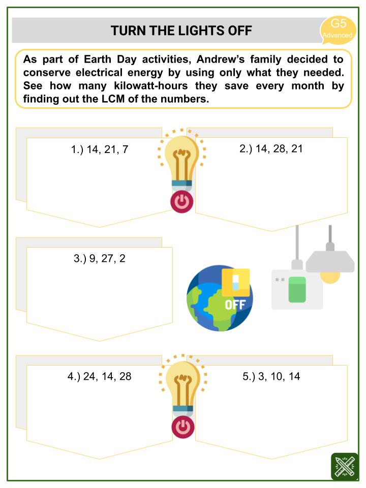 LCM_ Least Common Multiple (Earth Day Themed) Worksheets