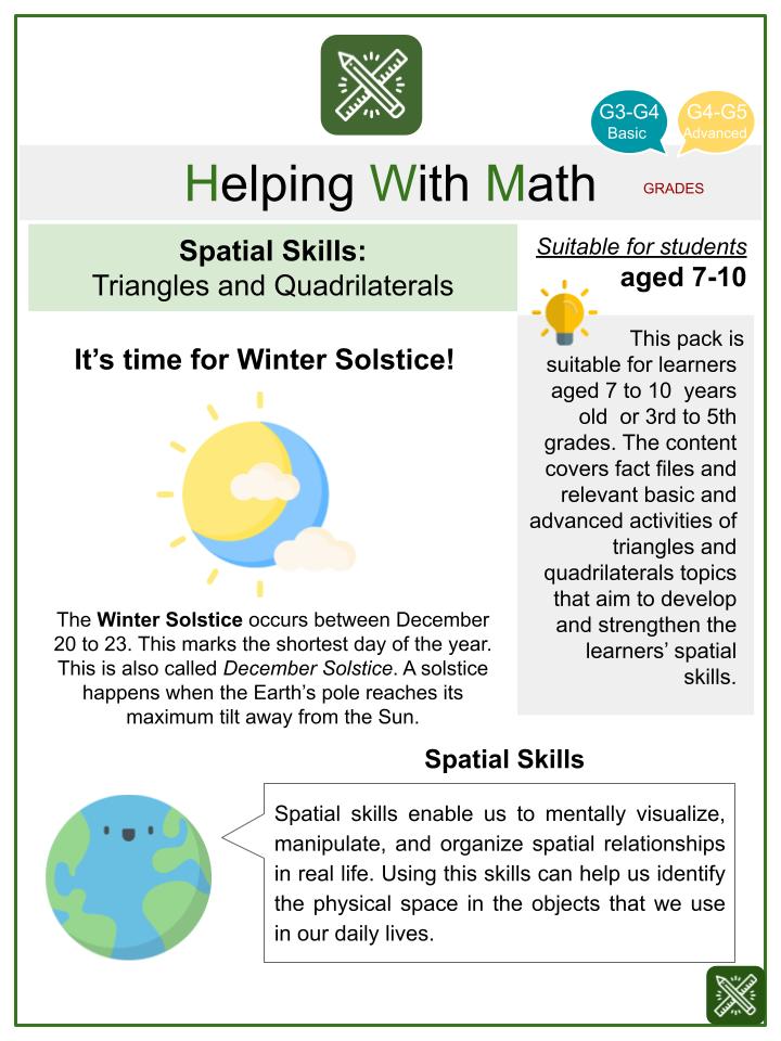 Triangles and Quadrilaterals (Winter Solstice Themed) Math Worksheets