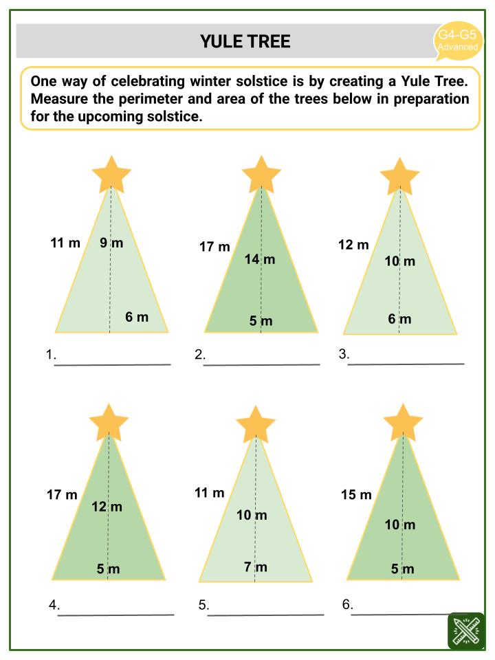 Spatial Skills_ Triangles and Quadrilaterals (Winter Solstice Themed) Worksheets