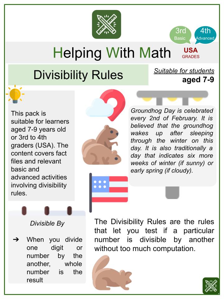 Divisibility Rules (Groundhog Day Themed) Math Worksheets