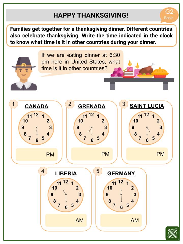 World Time Zones (World Holidays Themed) Worksheets
