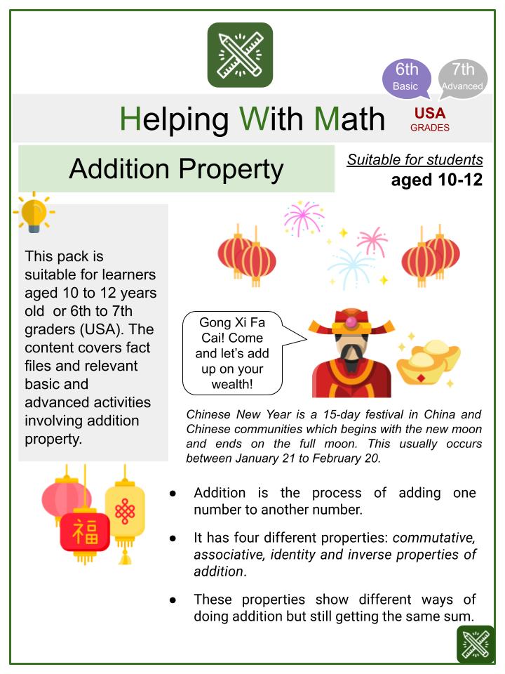Addition Property (Chinese New Year Themed) Math Worksheets