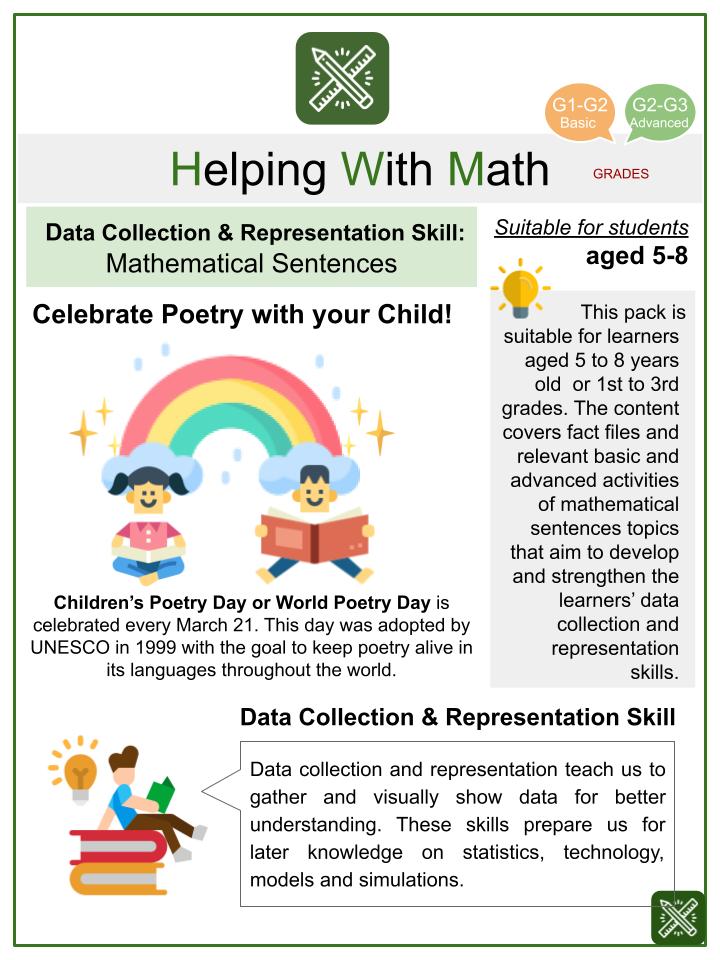Mathematical Sentences (Children's Poetry Day Themed) Math Worksheets