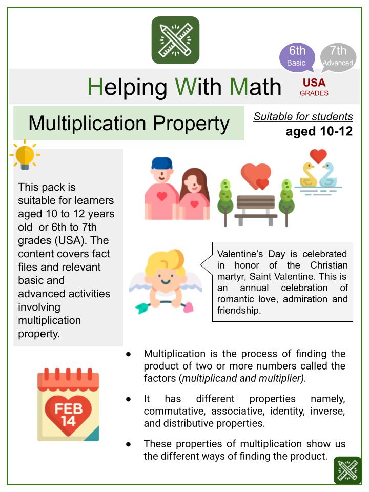 Multiplication Property (Valentine's Day Themed) Math Worksheets