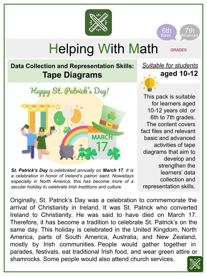 Tape Diagrams (St. Patrick's Day Themed) Math Worksheets