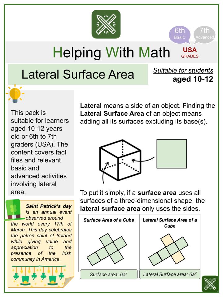 Lateral Surface Area (St. Patrick's Day themed) Math Worksheets