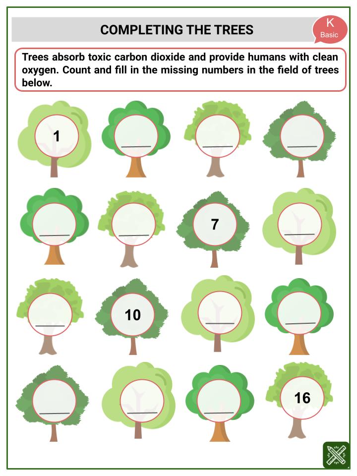 Natural Numbers (Arbor Day Themed) Worksheets