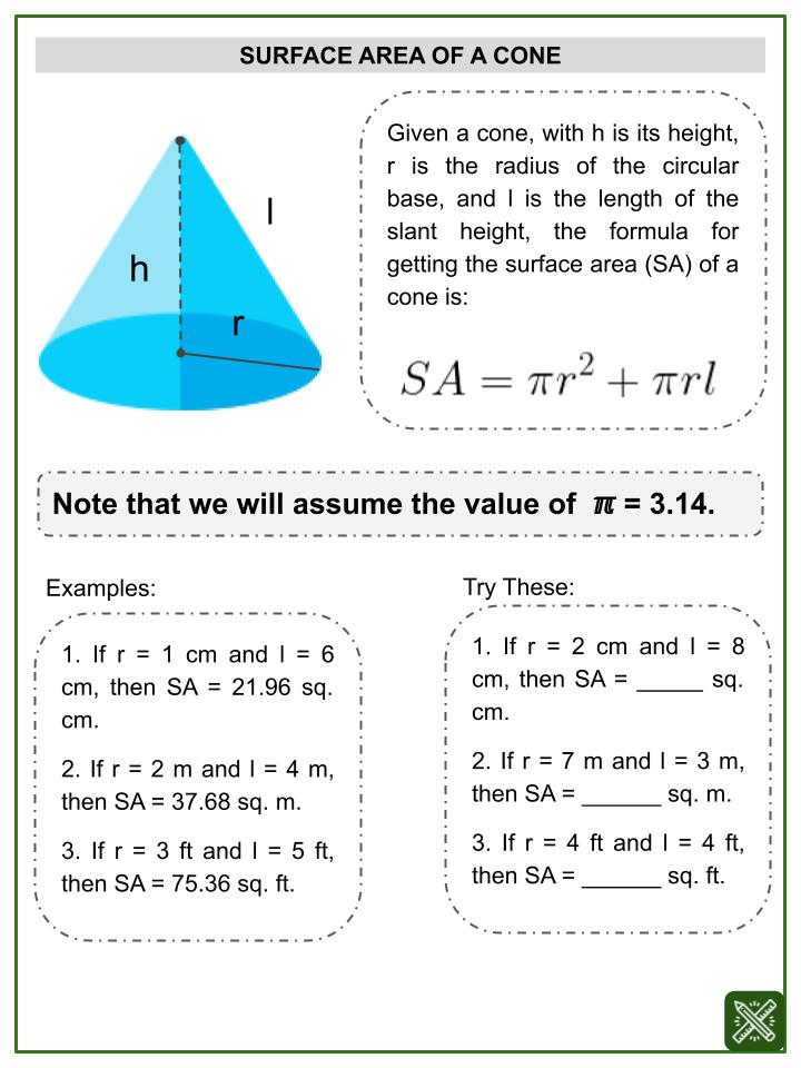 Surface Area of a Cone (Christmas Themed) Worksheets