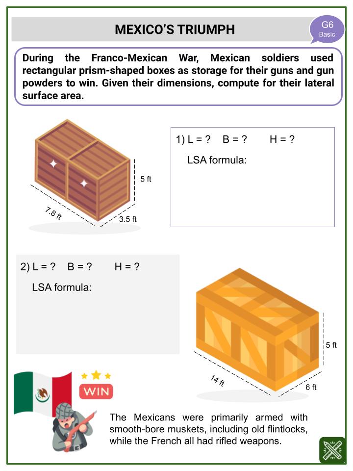 Lateral Surface Area of Prism (Cinco de Mayo Themed) Worksheets