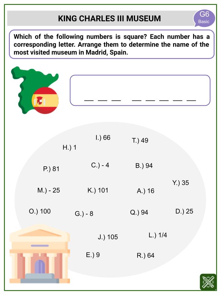 Square Numbers (International Museum Day Themed) Worksheets