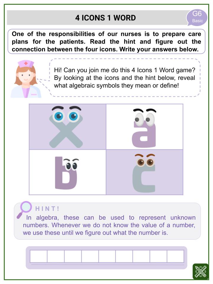 Algebraic Symbols (International Nurses Day Themed) Worksheets