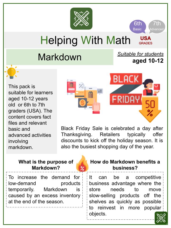 Markdown (Black Friday Sale Themed) Math Worksheets