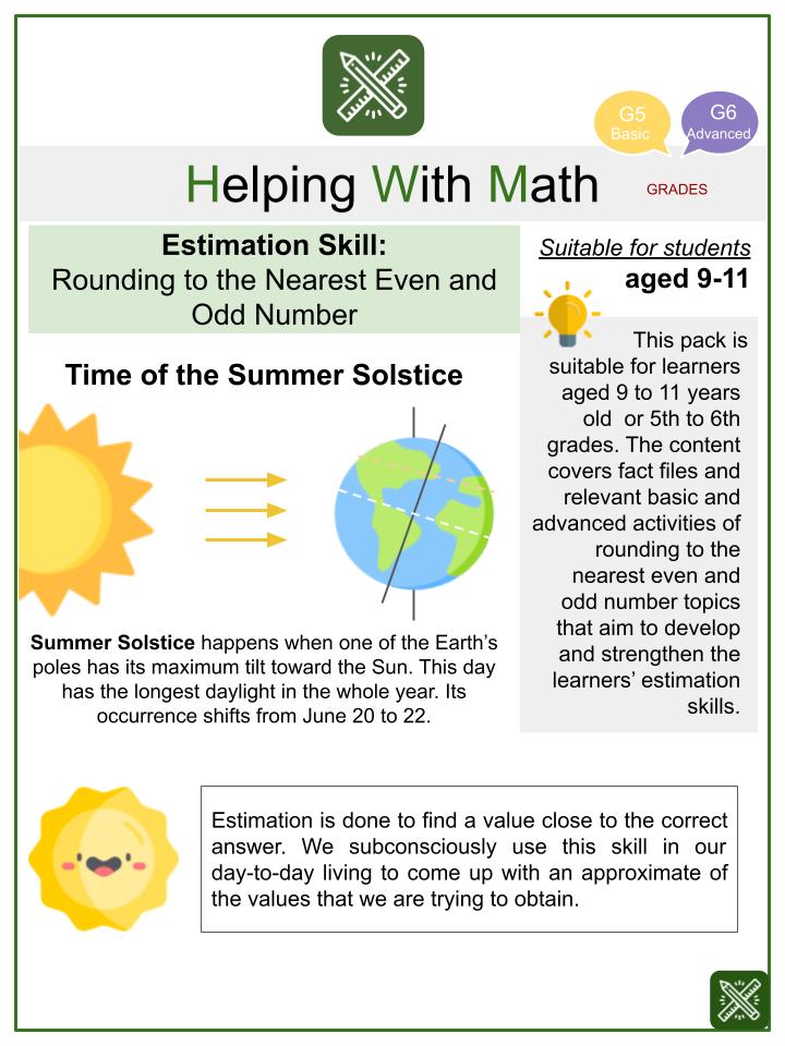 Rounding to the Nearest Even and Odd Number (Summer Solstice Themed) Math Worksheets