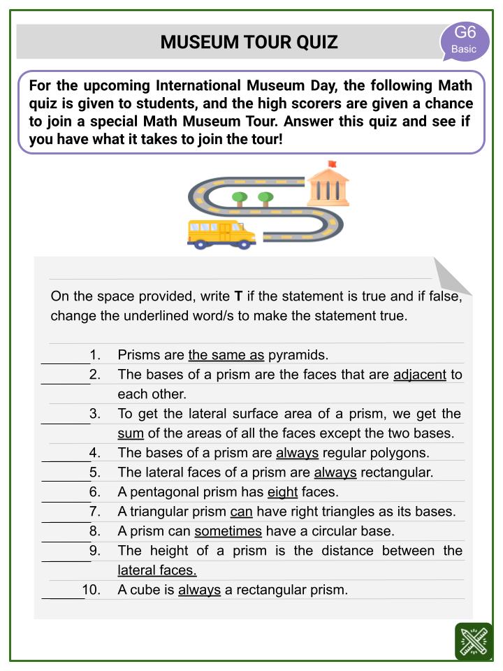 Surface Area of a Prism (International Museum Day themed) Worksheets