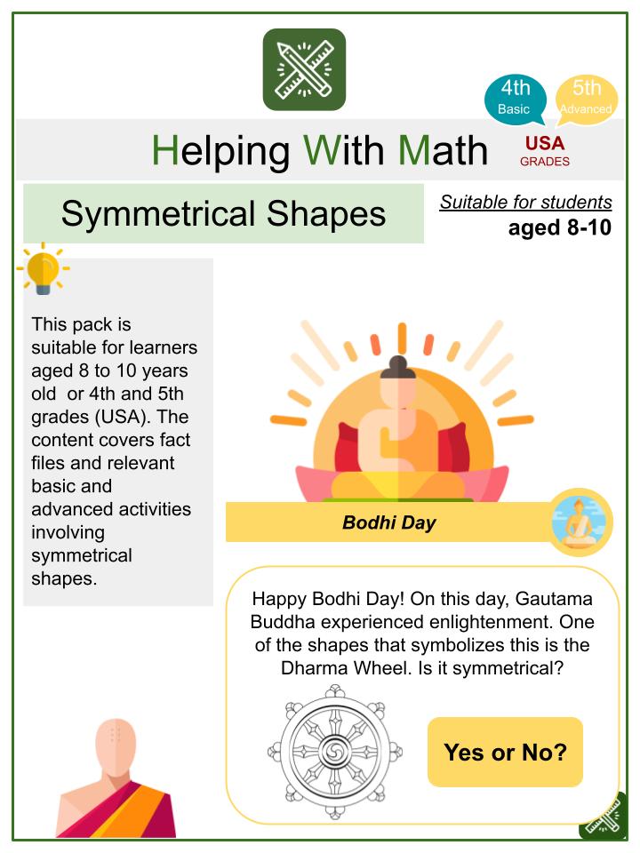 Symmetrical Shapes (Bodhi Day Themed) Math Worksheets