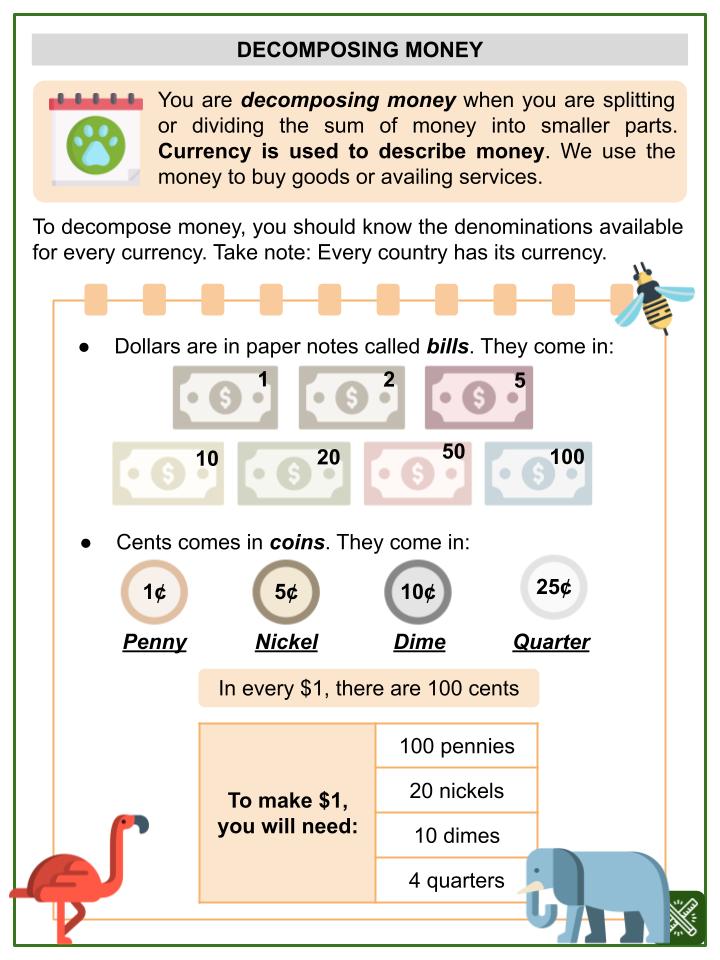 Decomposing Money (World Animals Day Themed) Worksheets