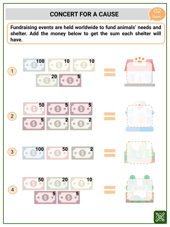 Decomposing Money (World Animals Day Themed) Worksheets