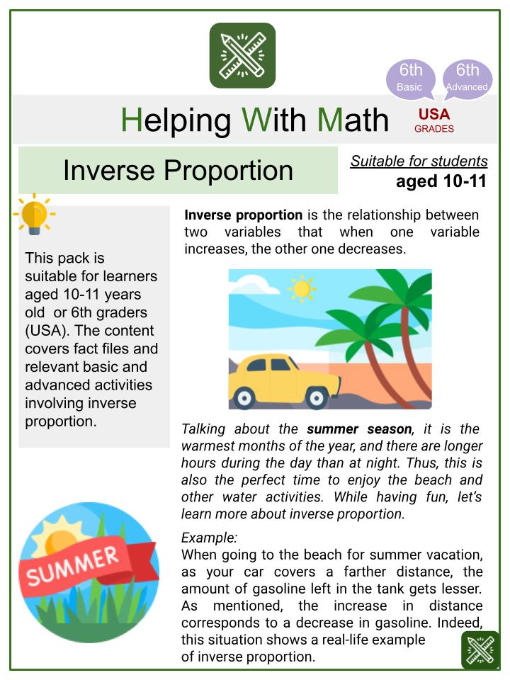Inverse Proportion (Summer Themed) Worksheets
