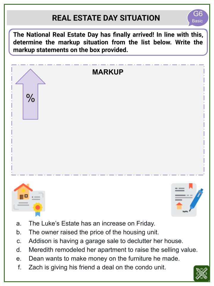 Markup (National Real Estate Day Themed) Worksheets
