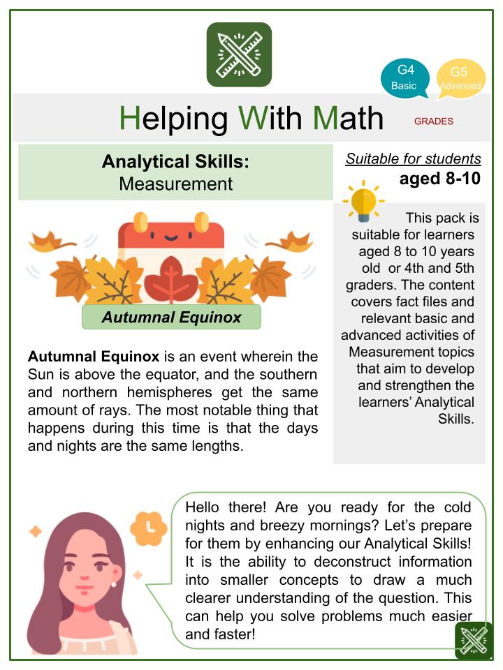 Measurement (Autumnal Equinox Themed) Math Worksheets