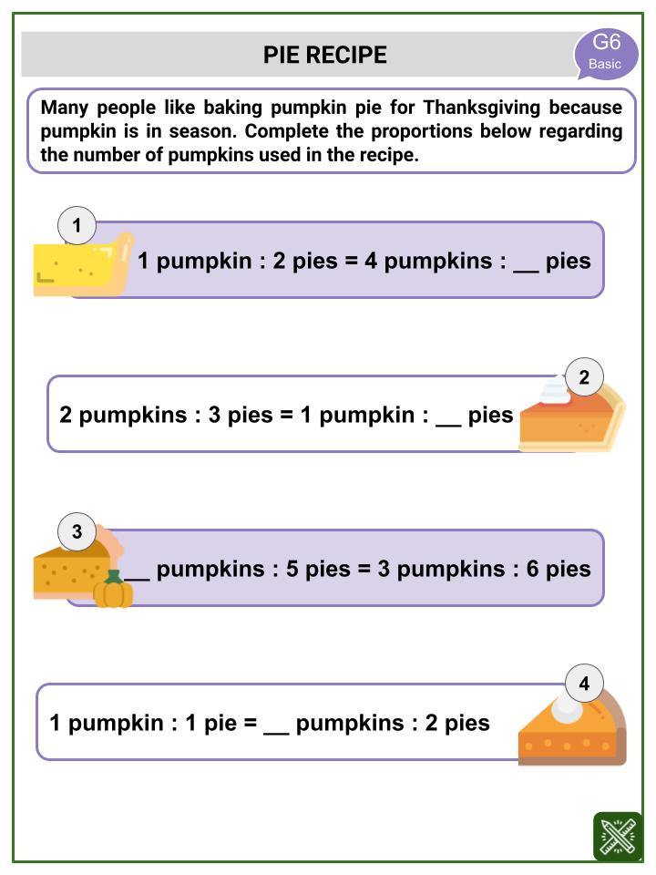 Proportion (Thanksgiving Day Themed) Worksheets