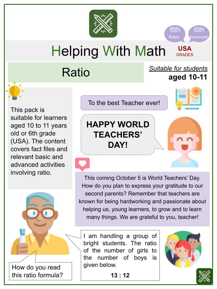 Ratio (World Teachers' Day Themed) Math Worksheets