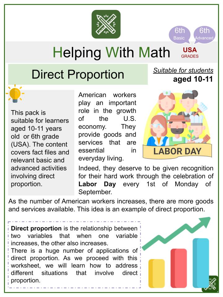 Direct Proportion (Labor Day Themed) Math Worksheets