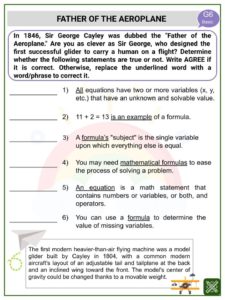 Formulas National Aviation Day Math Worksheets | Age 10-12
