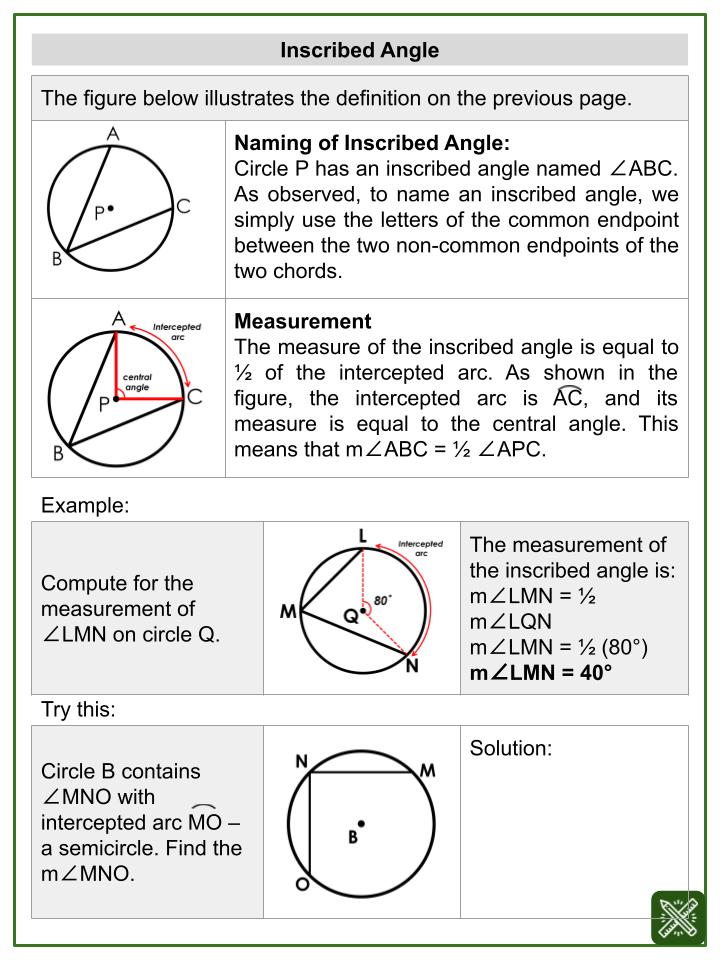 inscribed angles homework 4 answers