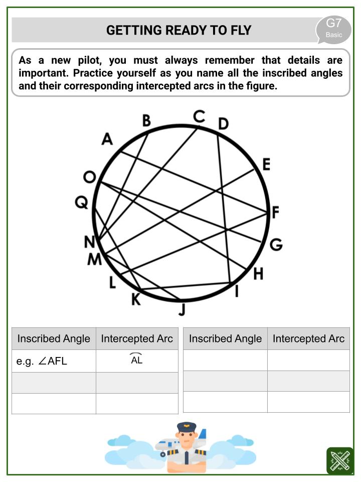 Inscribed Angles (National Aviation Day Themed) Worksheets
