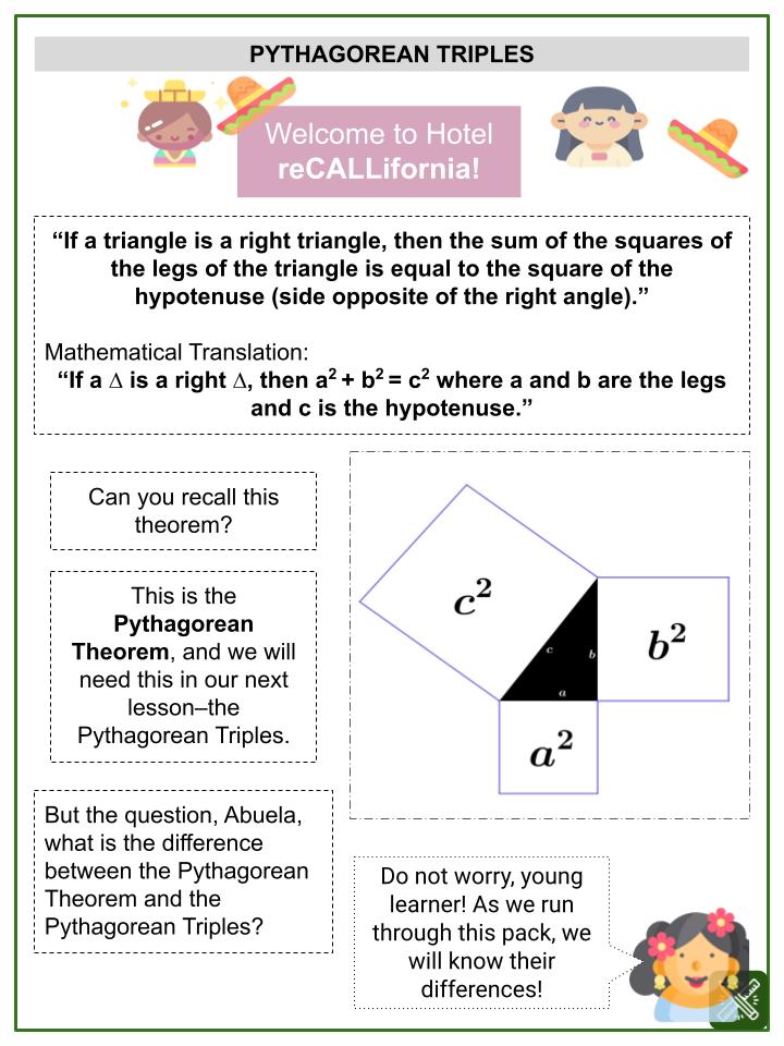 Pythagorean Triples (National Hispanic Heritage Month Themed) Worksheets