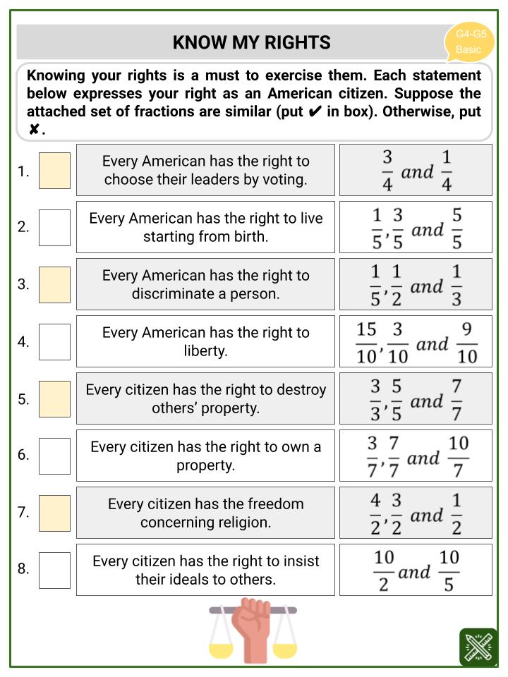 Arithmetic (Citizenship Day_Constitution Day Themed) Worksheets