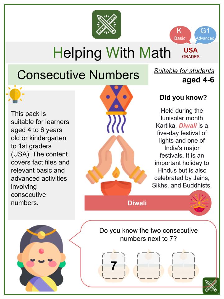Consecutive Numbers (Diwali Themed) Worksheets