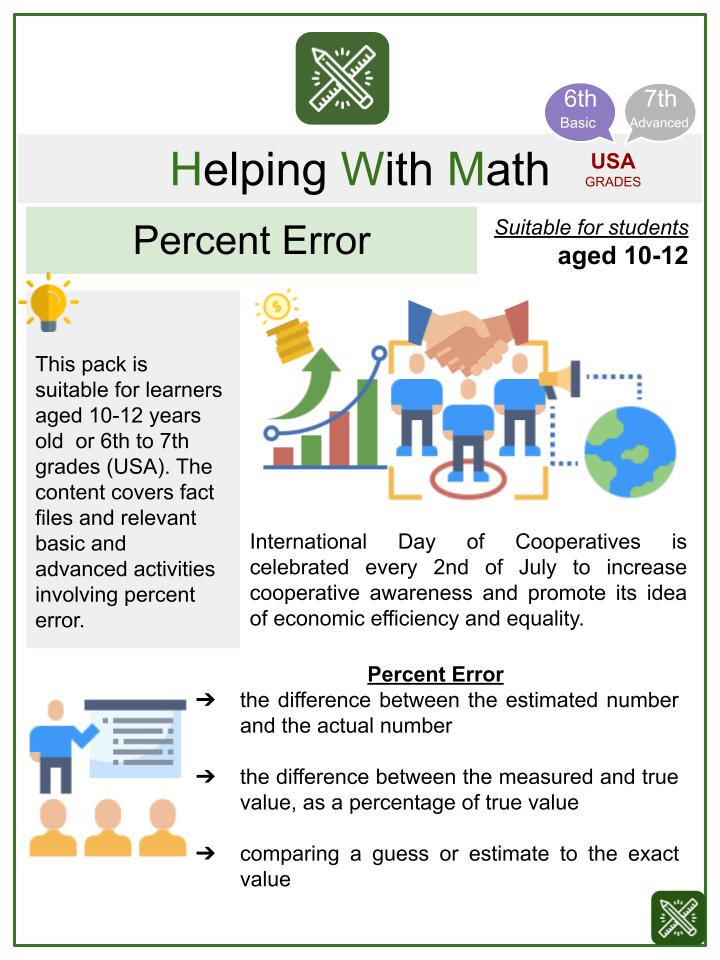 Percent Error (International Day of Cooperatives Themed) Math Worksheets