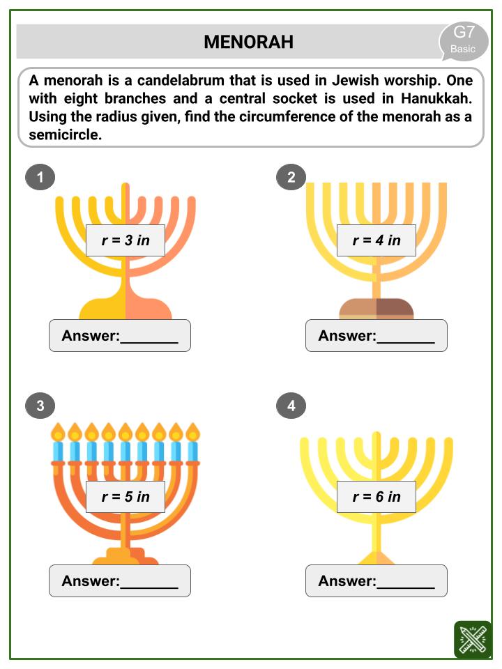 Semicircle (Hanukkah Themed) Worksheets