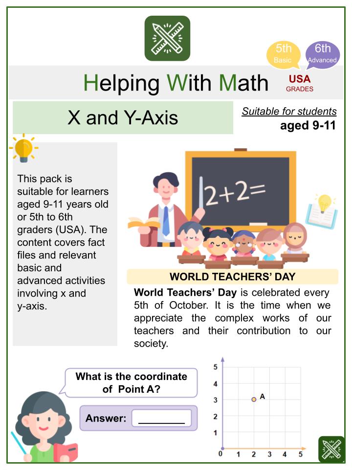 X and Y Axis (World Teacher's Day Themed) Math Worksheets