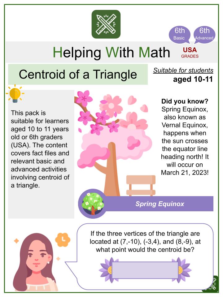 Centroid of a Triangle (Spring Equinox Themed) Math Worksheets