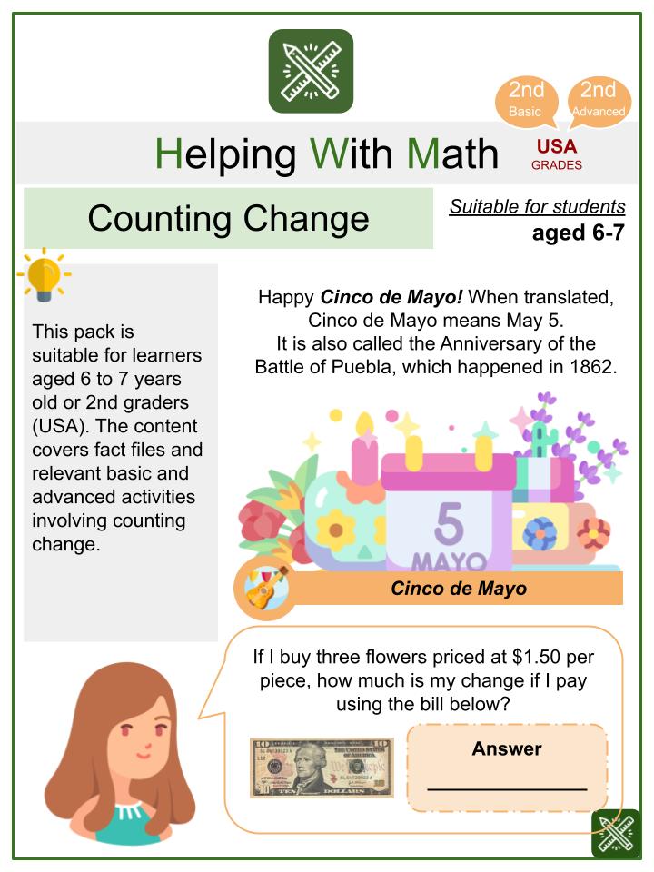 Counting Change (Cinco de Mayo Themed) Math Worksheets