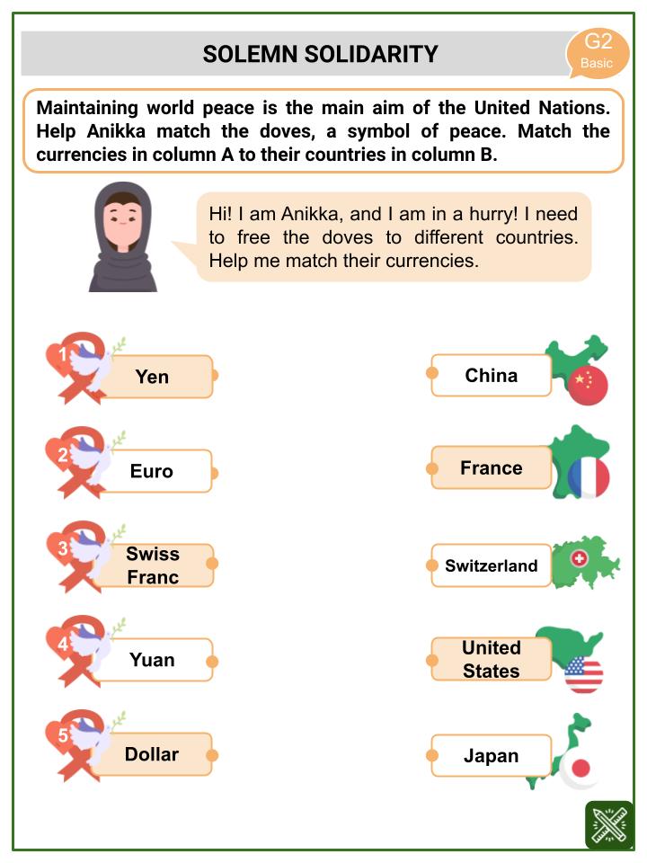Currencies of the World (United Nations Day Themed) Worksheets