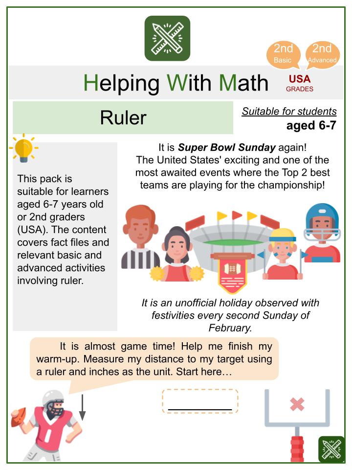 Ruler (Super Bowl Sunday Themed) Math Worksheets