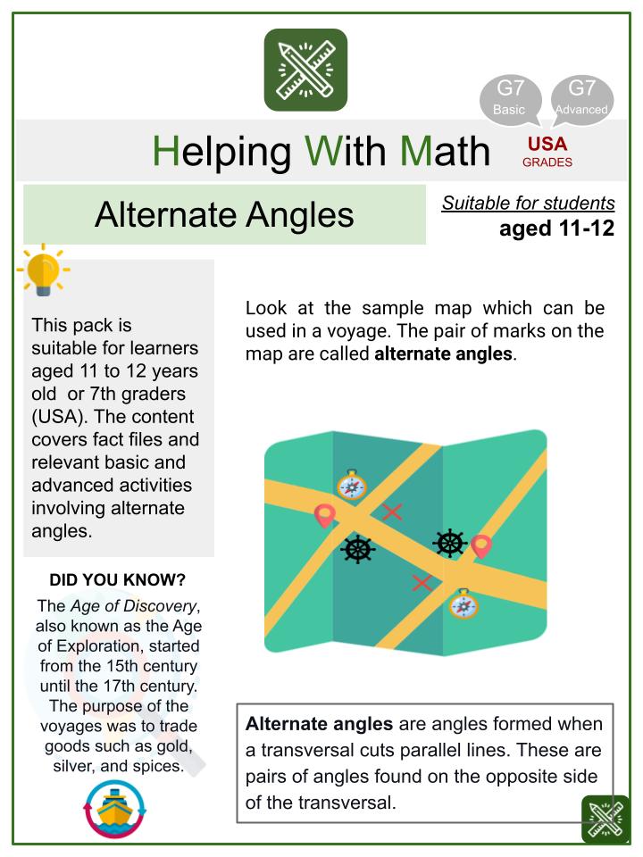 Alternate Angles (Expedition Themed) Math Worksheets