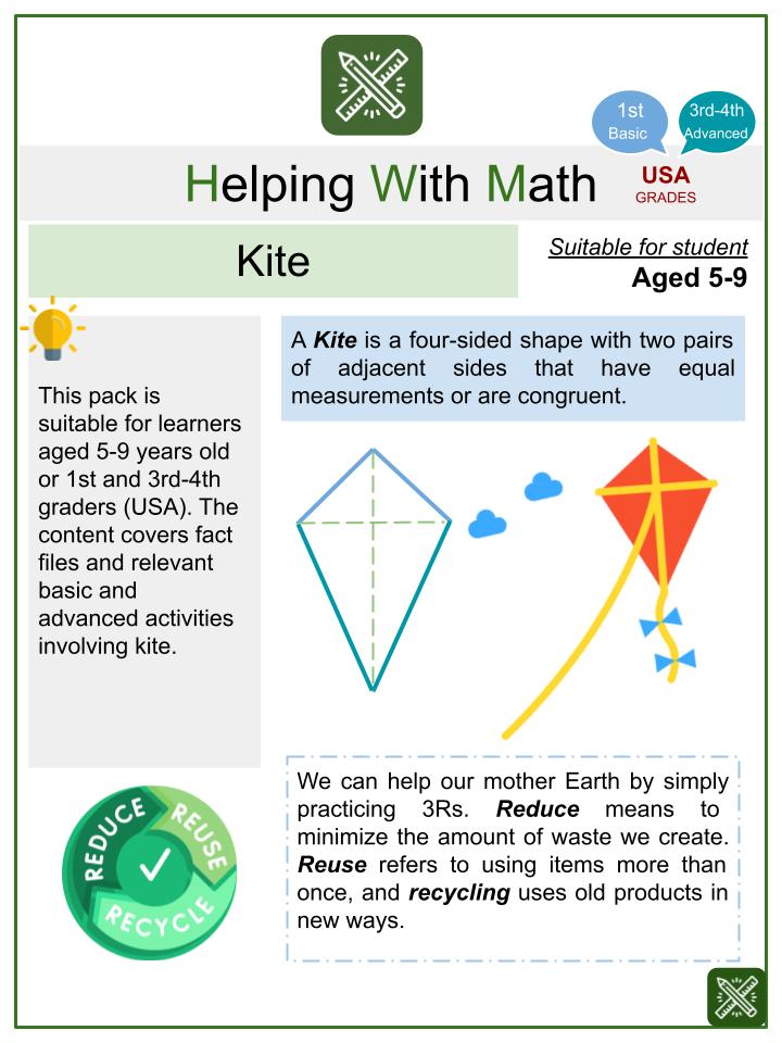 Kite (Reduce, Reuse, Recycle Themed) Worksheets