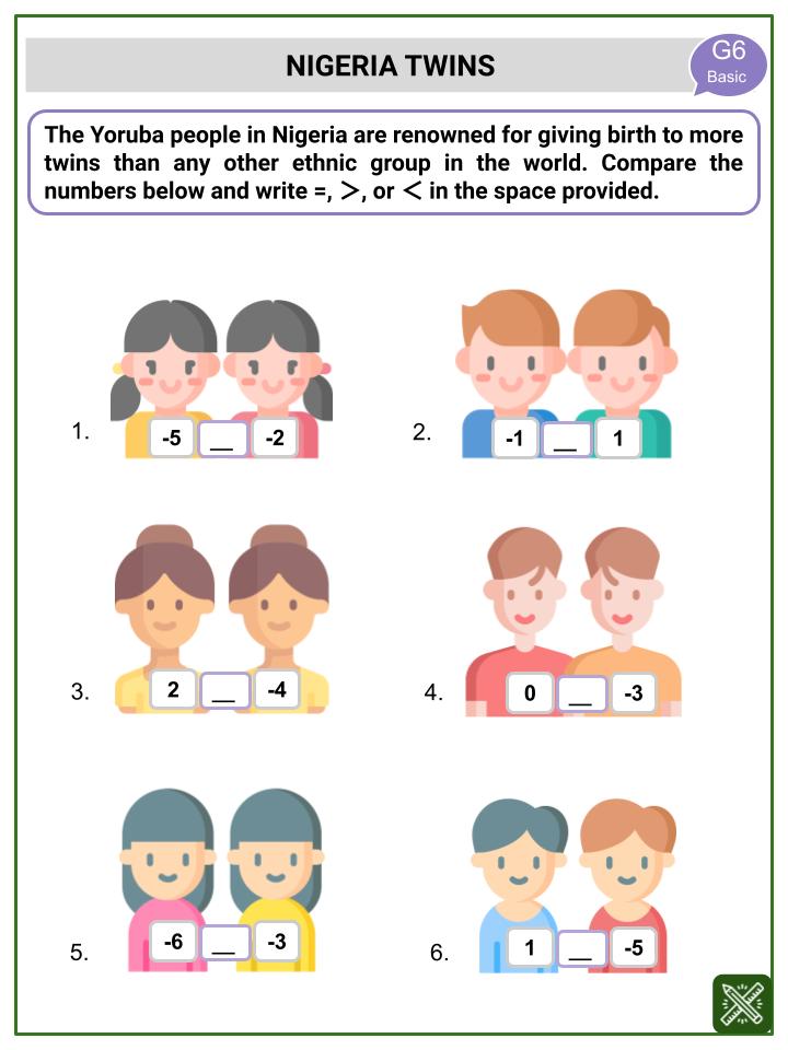 Negative Numbers (United Nations Day Themed) Worksheets