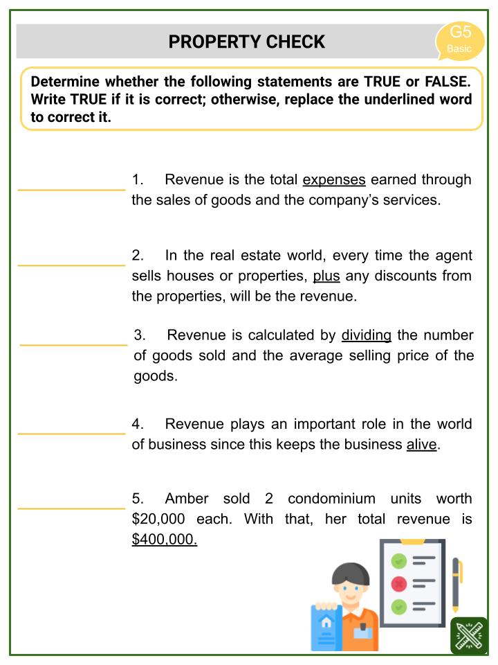 Revenue (National Real Estate Day Themed) Worksheets