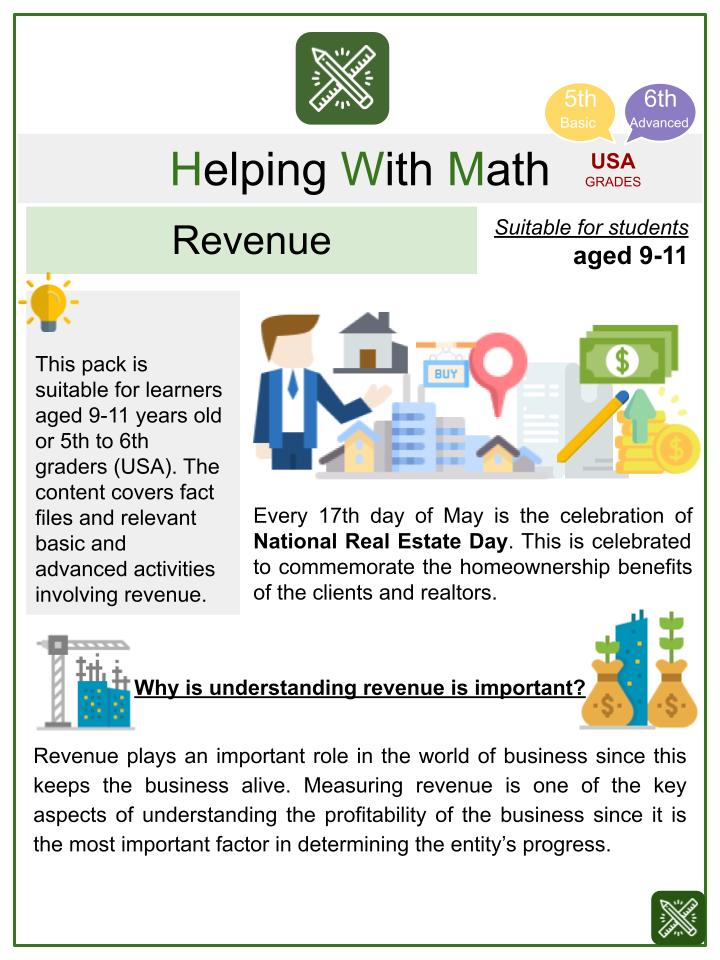 Revenue (National Real Estate Day Themed) Worksheets