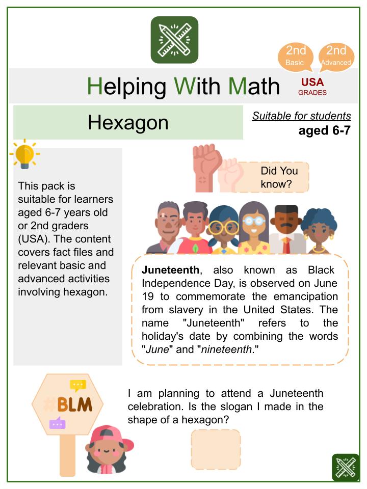 Hexagon (Juneteenth Themed) Math Worksheets