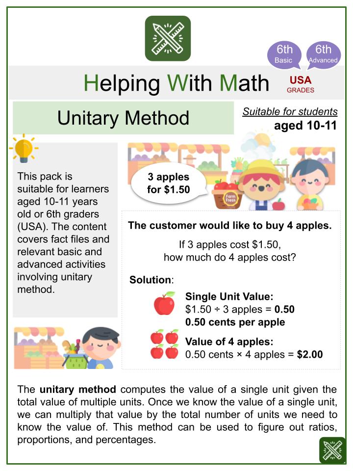 Unitary Method (Farmers' Market Themed) Math Worksheets