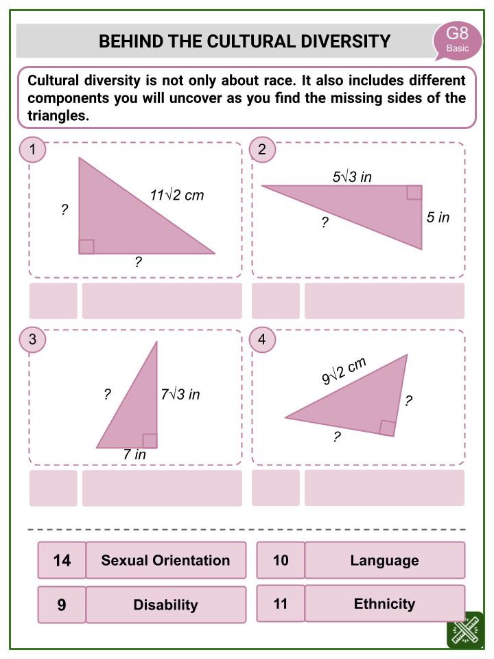 Special Right Triangles (Cultural Diversity Themed) Worksheets