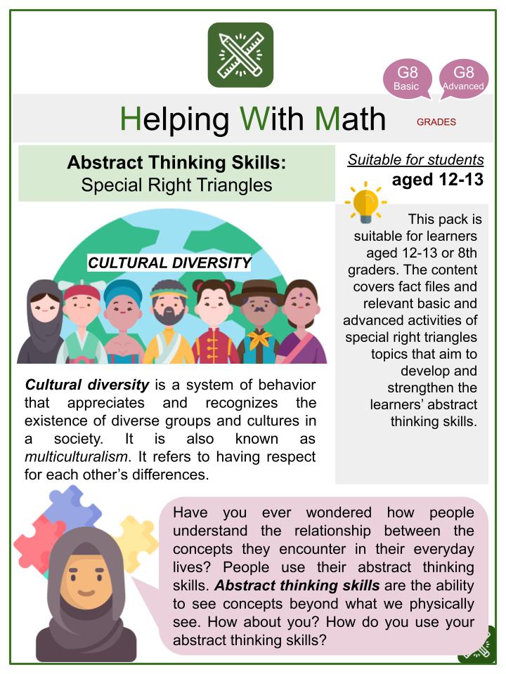 Special Right Triangles (Cultural Diversity Themed) Math Worksheets